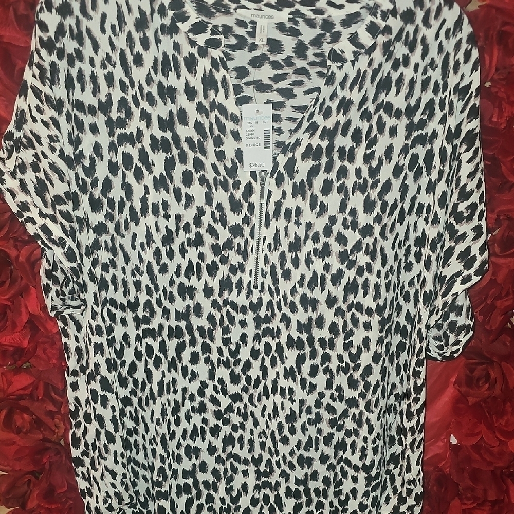 Maurice's NWT Women's Leopard Print Hi-Lo Blouse with Zipper Size XLarge